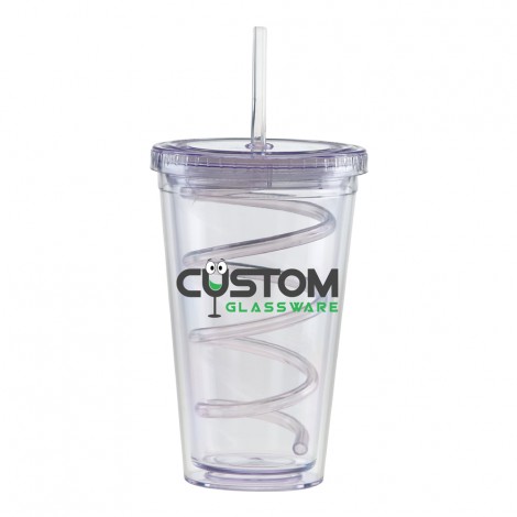 Carnival Cups-Color Curly Straw, Clear Lid