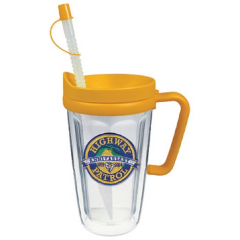 Plastic 16 oz Thermal Travel Mug w/Emblem