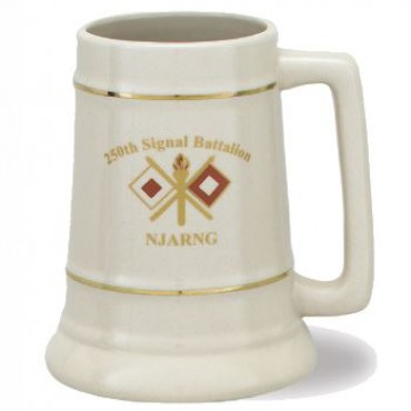 28 oz. Large Custom Printed Ceramic Beer Stein with Gold Bands