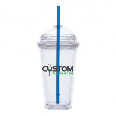 16 oz Dome Lid Cup- Clear Lid, Color Straw