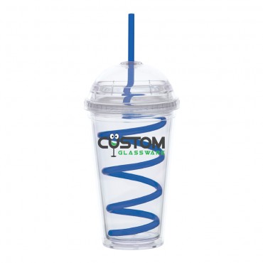 Big Top Carnival Cup-Colored Curly Straw,Clear Lid