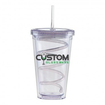 Carnival Cups-Color Curly Straw, Clear Lid