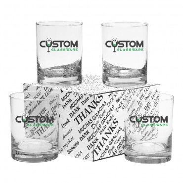 DOF Thank You Set - Set of 4 Custom Printed Rocks Glasses Box says "Thank You"
