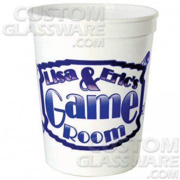 16 oz White Custom Printed Plastic Stadium Cups - Medium Size