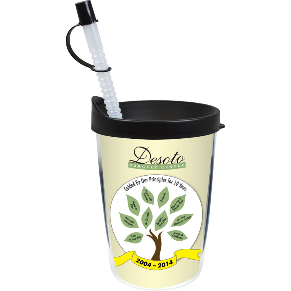 Plastic 14 oz Thermal Travel Tumbler w/ White